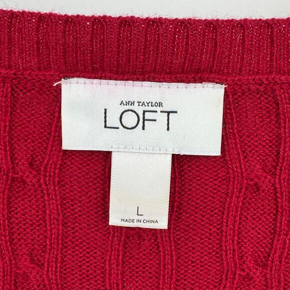 Ann Taylor LOFT sweater L pullover V neck cable knit rabbit hair blend red - Picture 5 of 6